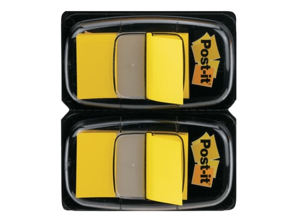 3M Post-it Index, gul, smal, 2 x 50 selvklebende strimler, dimensjoner: 25,4 x 43,2 mm, i en engangsdispenser - 2 stk (680-YW2)