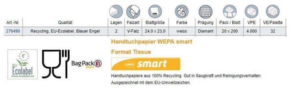 wepa håndklædepapir smart 240x230mm v-fold hvid