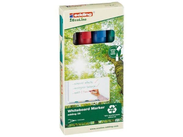 edding EcoLine 28 Valkotaulumerkki, pyöreä kärki, 1,5 mm, lajitelma (4 kpl pakkaus)