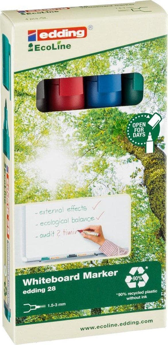 edding EcoLine 28 Valkotaulumerkki, pyöreä kärki, 1,5 mm, lajitelma (4 kpl pakkaus)