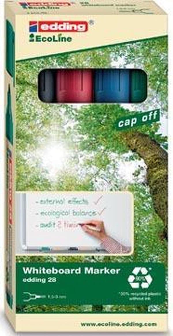 edding EcoLine 28 Valkotaulumerkki, pyöreä kärki, 1,5 mm, lajitelma (4 kpl pakkaus)