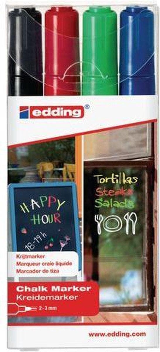 Kritpenna edding 4095 - 4 färger krita markörer - Rund spets 2-3 mm