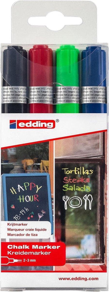 Kritpenna edding 4095 - 4 färger krita markörer - Rund spets 2-3 mm