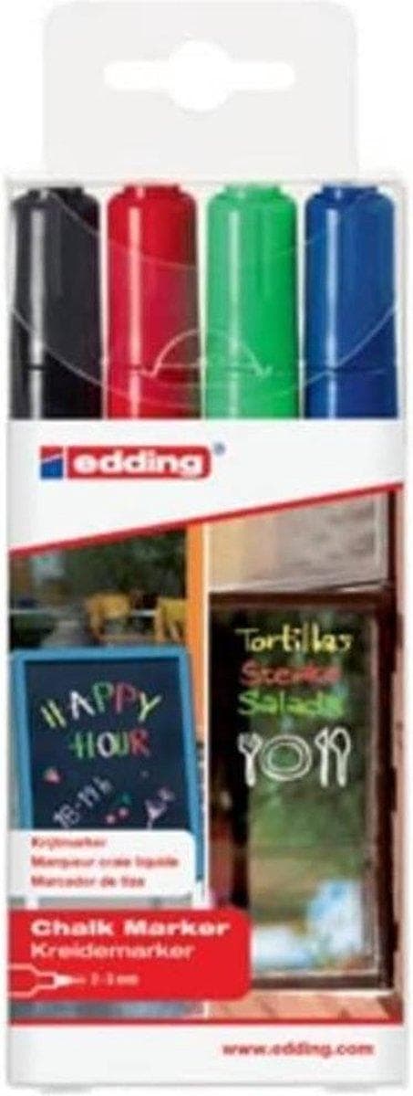 Kridtpen edding 4095 - 4 farver kridtmarkører - Rund spids 2-3 mm