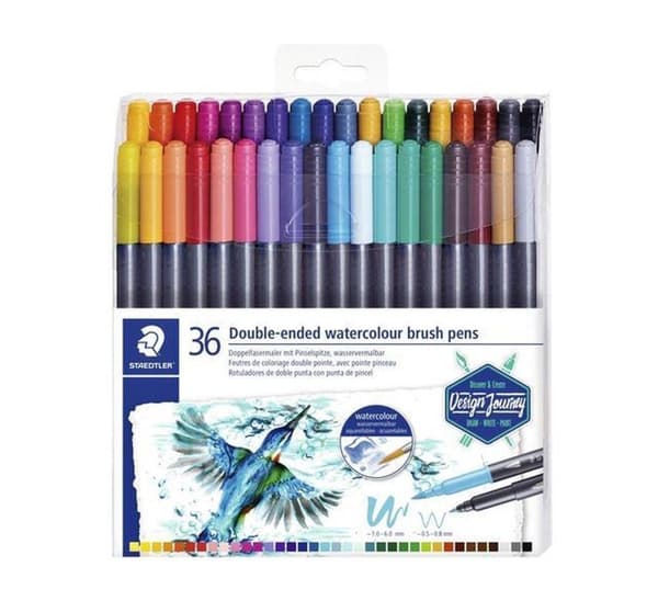 Dubbel penselpenna med borstspets - set 36 st