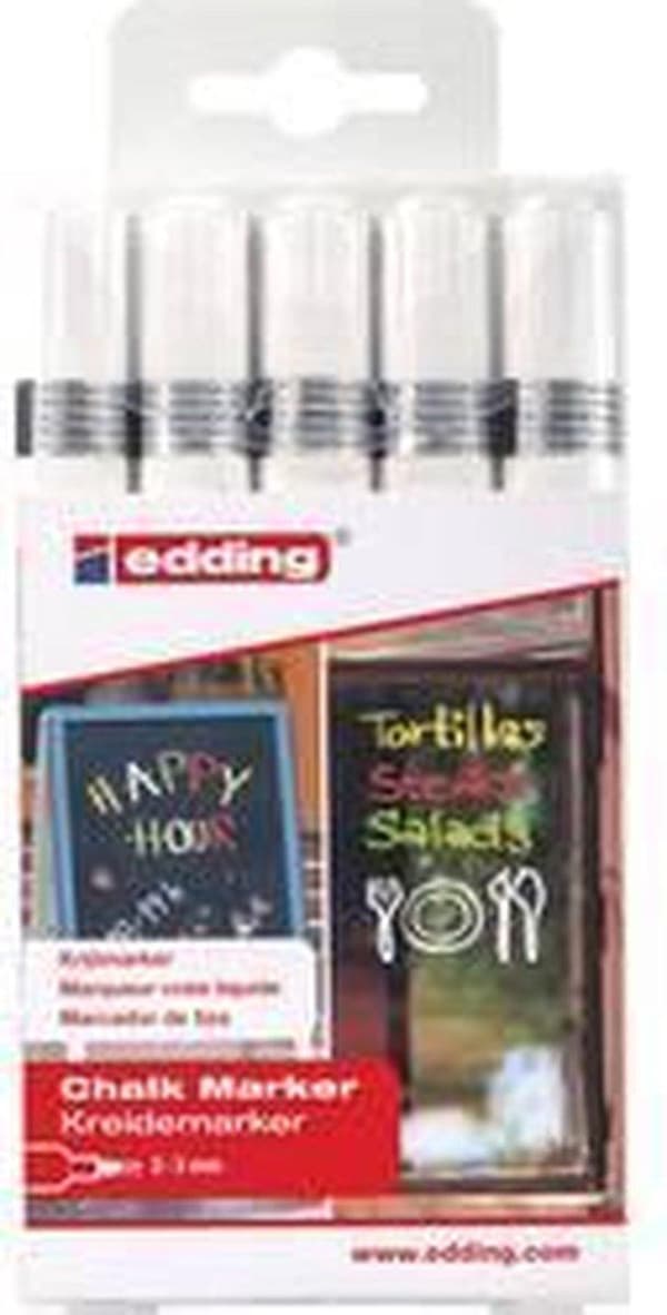 edding 4095 Kridttuscher - 5 hvide kridttuscher - Vinduesmærker - Skrivebredde 2-3 mm