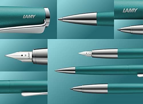 LAMY studio reservoarpenna 069 - reservoarpenna gjord av rostfritt stål i svartgrön lackfinish med ett polerat rostfritt stål grepp - polerat silver s