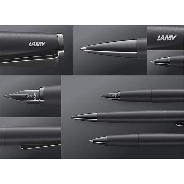 LAMY studio reservoarpenna 069 - reservoarpenna gjord av rostfritt stål i svartgrön lackfinish med ett polerat rostfritt stål grepp - polerat silver s