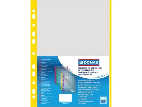 Donau T-shirts for documents DONAU, PP, A4, crystalline, 40 microns, colored edge - yellow, 100 pcs.