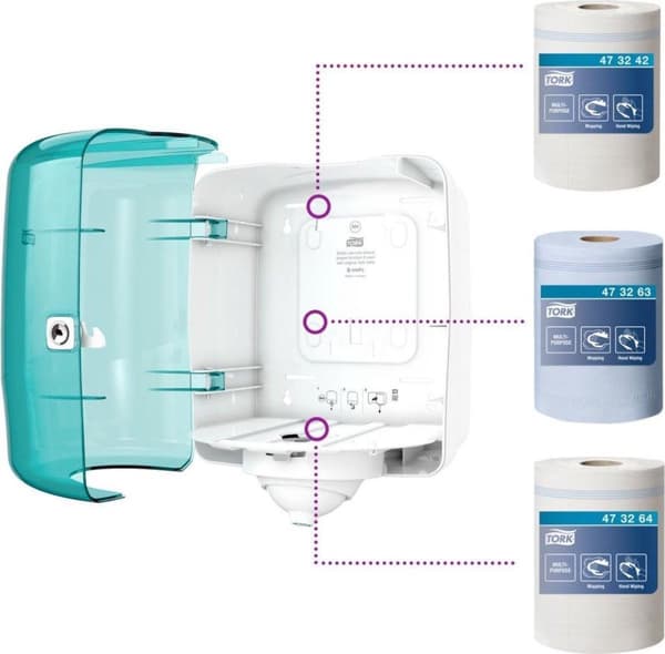 Tork Reflex™ Centerfeed Dispenser hvid og turkis M4, ark-til-ark (473180)