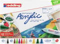 Pikkukuva 8 / 10: edding Akryylimerkit aloitussetti - 12 akryylimerkkiä - Leveä taltan kärki - Sisältää väripalkin