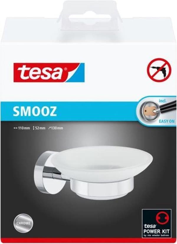 Tesa Smooz Sæbeholder 13,5x15,5x8,5cm uden boring Selvklæbende Forkromet Metal krom hvid