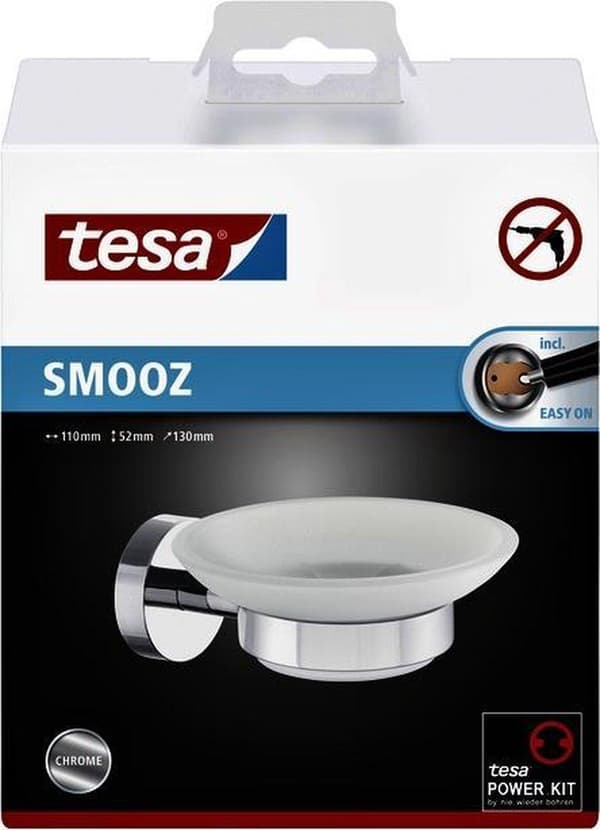 Tesa Smooz Sæbeholder 13,5x15,5x8,5cm uden boring Selvklæbende Forkromet Metal krom hvid