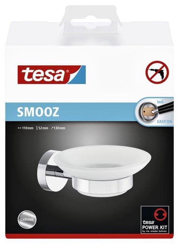 Tesa Smooz Sæbeholder 13,5x15,5x8,5cm uden boring Selvklæbende Forkromet Metal krom hvid