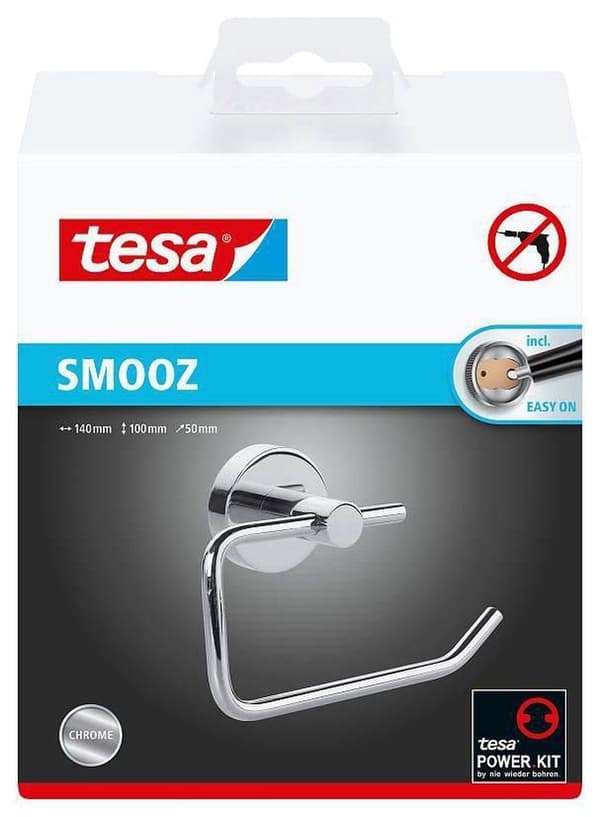 Tesa Smooz Toalettrullehållare utan klaff 13,5x15,5x8,5cm borr Självhäftande Förkromad Metallkrom