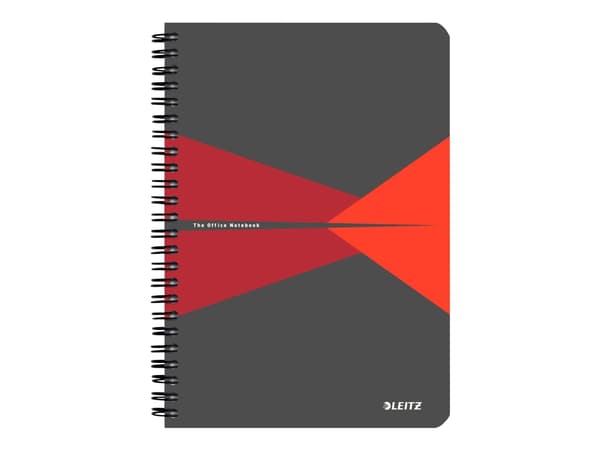 Leitz Office - Notisbok - spiralbundet - A5 - 90 ark / 180 sider - rutet - rød - kartong