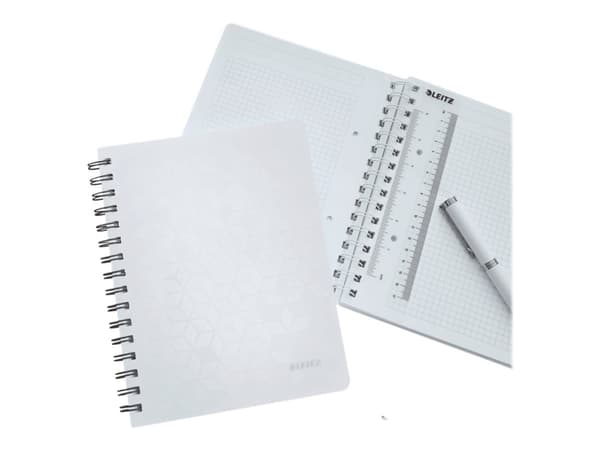 Leitz WOW - Notisbok - spiralbundet - A5 (148 x 210 mm) - 80 ark / 160 sider - rutet - 2 hull - hvit - polypropylen (PP)