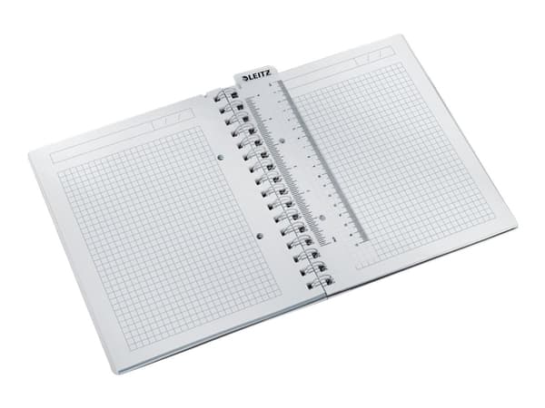 Leitz WOW - Notisbok - spiralbundet - A5 (148 x 210 mm) - 80 ark / 160 sider - rutet - 2 hull - hvit - polypropylen (PP)