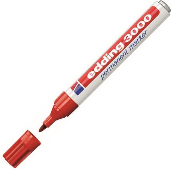 edding 3000 Permanent Marker, Rund Tip 1,5 - 3 mm, Rød (pakke med 10)