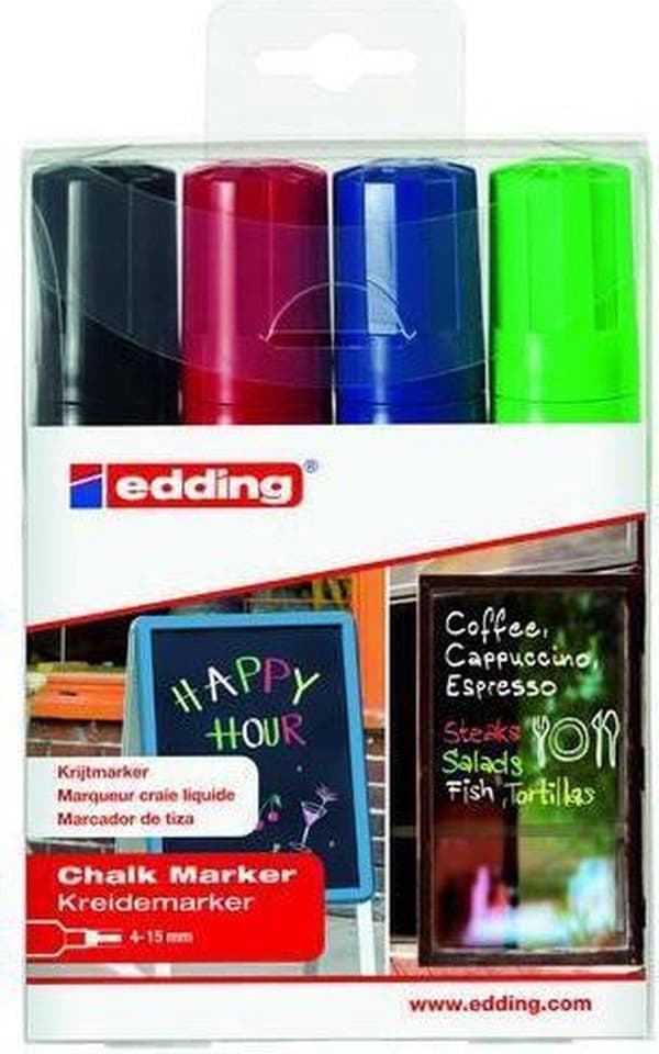 Edding e-4090 4-4090-4999 Kritmarkör Svart, Röd, Blå, Grön 4 mm, 15 mm