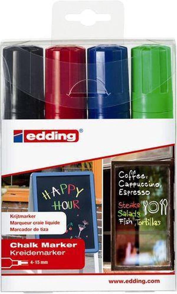 Edding e-4090 4-4090-4999 Kritmarkör Svart, Röd, Blå, Grön 4 mm, 15 mm