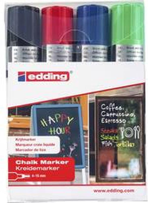 Edding e-4090 4-4090-4999 Kritmarkör Svart, Röd, Blå, Grön 4 mm, 15 mm
