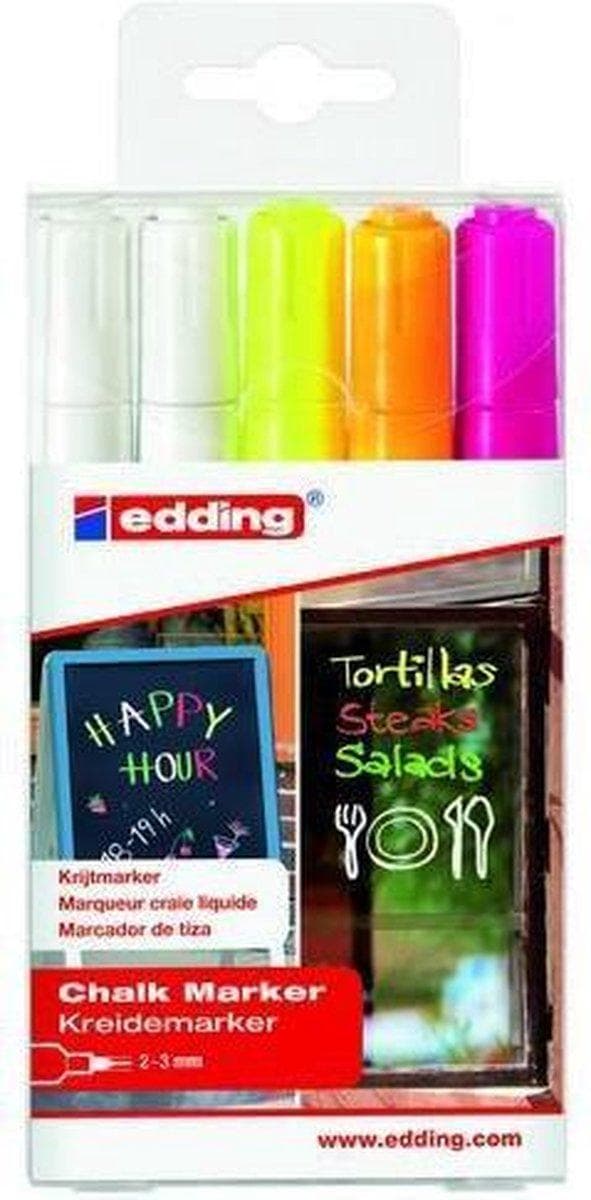 edding Kridtmarkører 4095 - 4 farver kridtmærker - 5 stk - Rund spids - Skrivebredde på 2-3 mm