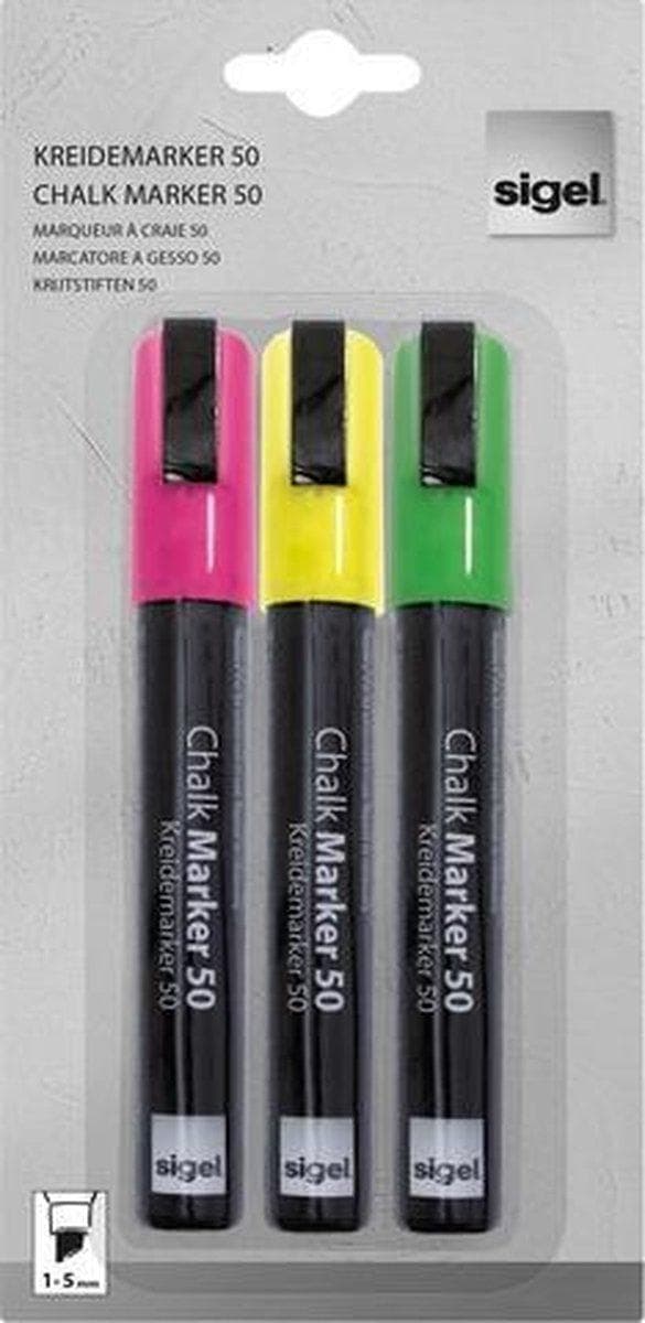 Kridtmarkør Sigel mejselspids 1-5mm pink/grøn/gul