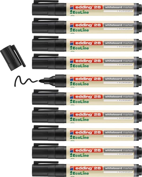 edding Whiteboard tusch 28 Ecoline - 10 sorte tuscher - Rund spids - Skrivetykkelse 1,5-3 mm