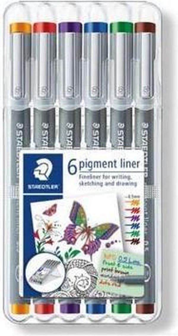 pigment liner fineliner - æske 0,5 mm - 6 farver