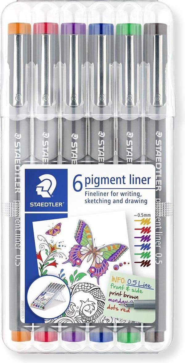 pigment liner fineliner - æske 0,5 mm - 6 farver