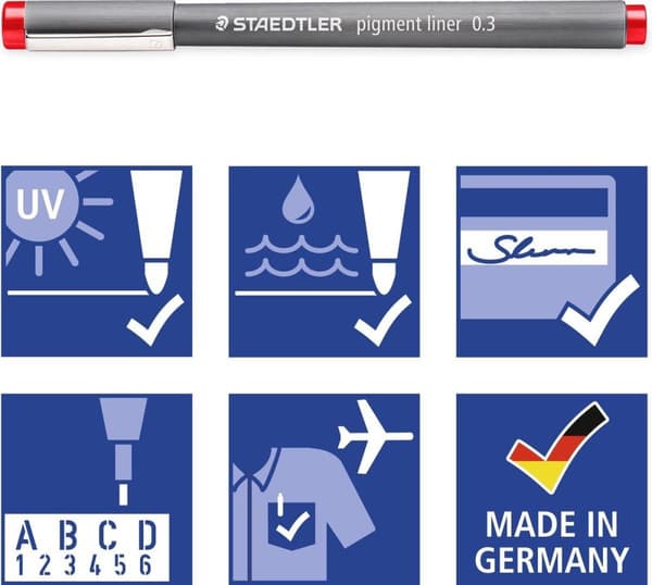 pigmenttilainer fineliner - laatikko 0,3 mm - 6 väriä