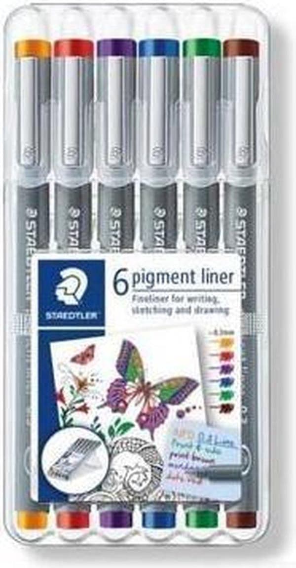 pigmenttilainer fineliner - laatikko 0,3 mm - 6 väriä