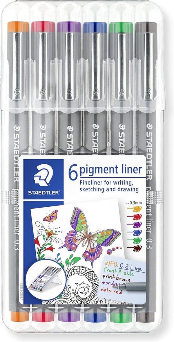 pigmenttilainer fineliner - laatikko 0,3 mm - 6 väriä