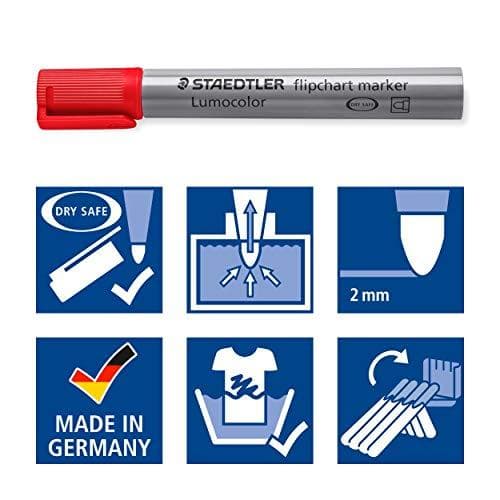 STAEDTLER Lumocolor 356 WP8X fläppitaulun tussi (pyöreä kärki n. 2 mm viivanleveys, sarja 8 tussilla, ihanteellinen fläppitauluille, voimakas väri, vä