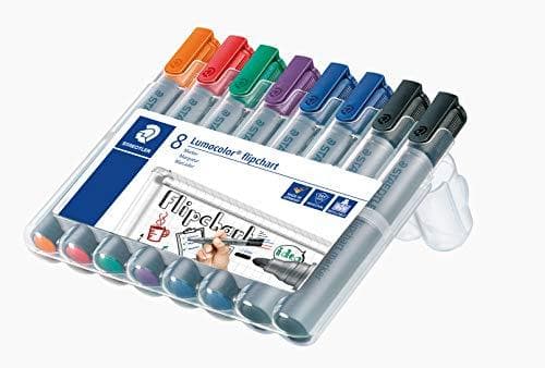 STAEDTLER Lumocolor 356 WP8X fläppitaulun tussi (pyöreä kärki n. 2 mm viivanleveys, sarja 8 tussilla, ihanteellinen fläppitauluille, voimakas väri, vä