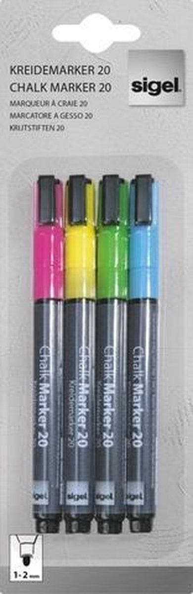 kridtmarkør Sigel 1-2mm vaskbar pink/grøn/gul/blå SI-GL179