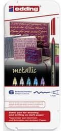 Miniatyrbillede 8 af 8: edding filtpenne - 6 metalliske farvede penne i en metalæske - 1 mm rund spids til mørkt papir