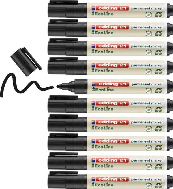 edding 21 EcoLine Permanent Marker - 10 sorte permanente markører - Rund spids 1,5 - 3 mm