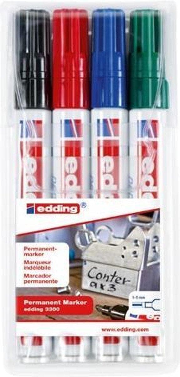 Edding 3300 - permanent markör - med lutande spets - diverse - set om 4