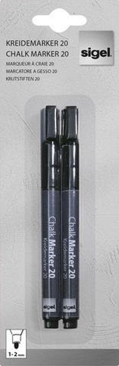 kritamarkör Sigel 1-2mm tvättbar 2 st svart SI-GL177