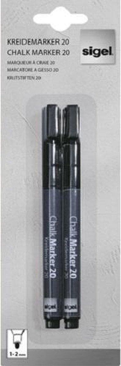 kritamarkör Sigel 1-2mm tvättbar 2 st svart SI-GL177