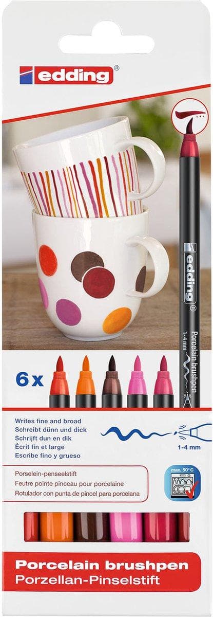 edding Porcelænspenne - Porcelænsmærker - 6 varme farver - Tåler opvaskemaskine - Rund spids