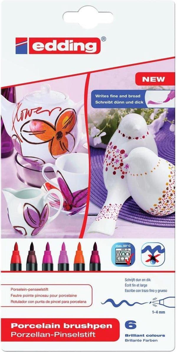 edding Porcelænspenne - Porcelænsmærker - 6 varme farver - Tåler opvaskemaskine - Rund spids