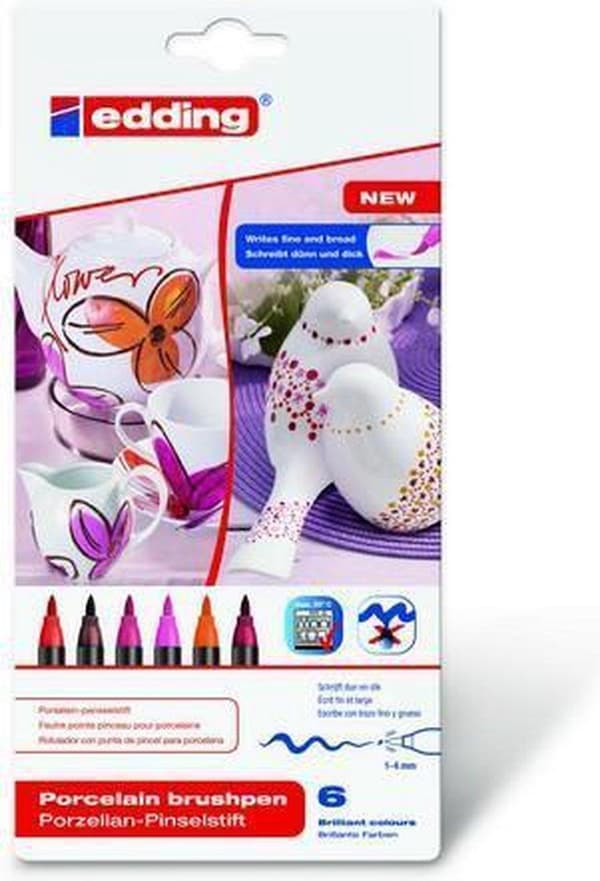 edding Porcelænspenne - Porcelænsmærker - 6 varme farver - Tåler opvaskemaskine - Rund spids