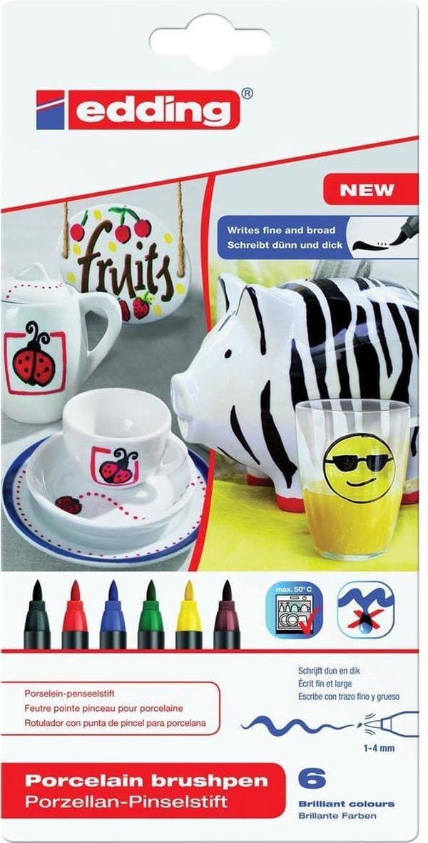 reunus Posliinimerkit - 6 perusväriä - Konepesun kestävä - Kirjoituspaksuus 1-4 mm