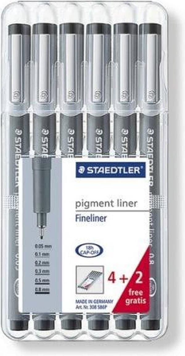 Pigmentlinener fineliner - laatikko 6 kpl (4 + 2)