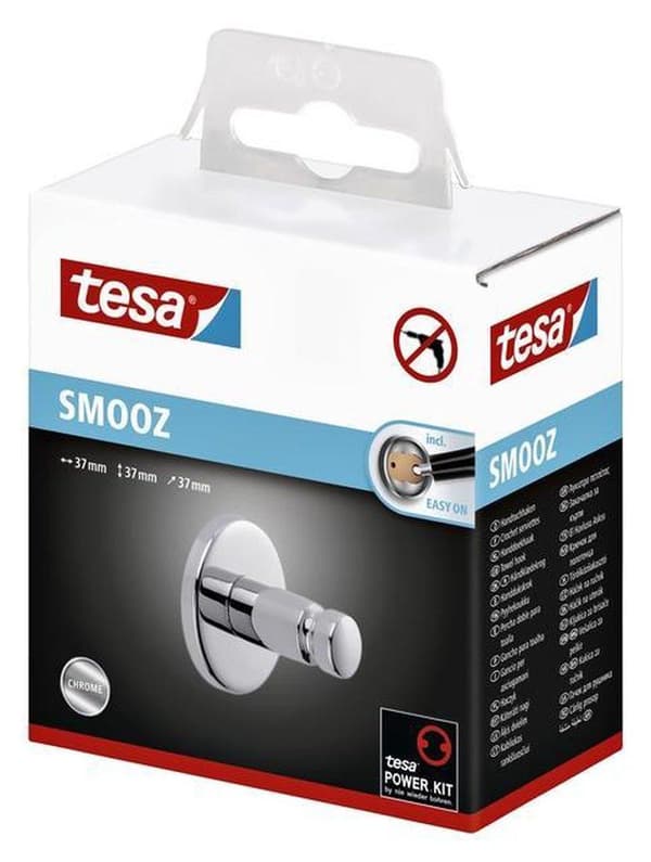 Tesa Smooz Håndklædekrog 8x8,5x4,5cm uden boring Selvklæbende Forkromet Metal krom