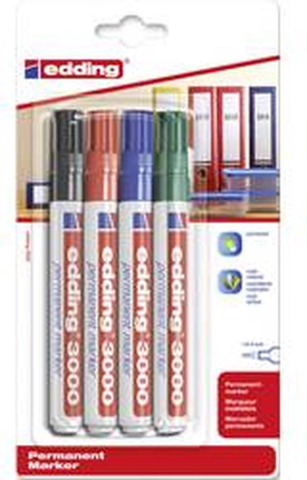 edding Permanent Markers - 4 vandtætte markører - Rund spids på 1,5-3 mm - Markører kan genopfyldes