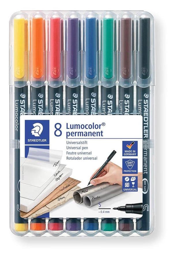 STAEDTLER Lumocolor 313 pysyvä tussi, hieno kärki, 0,4 mm, lajitelma (8 kpl pakkaus)